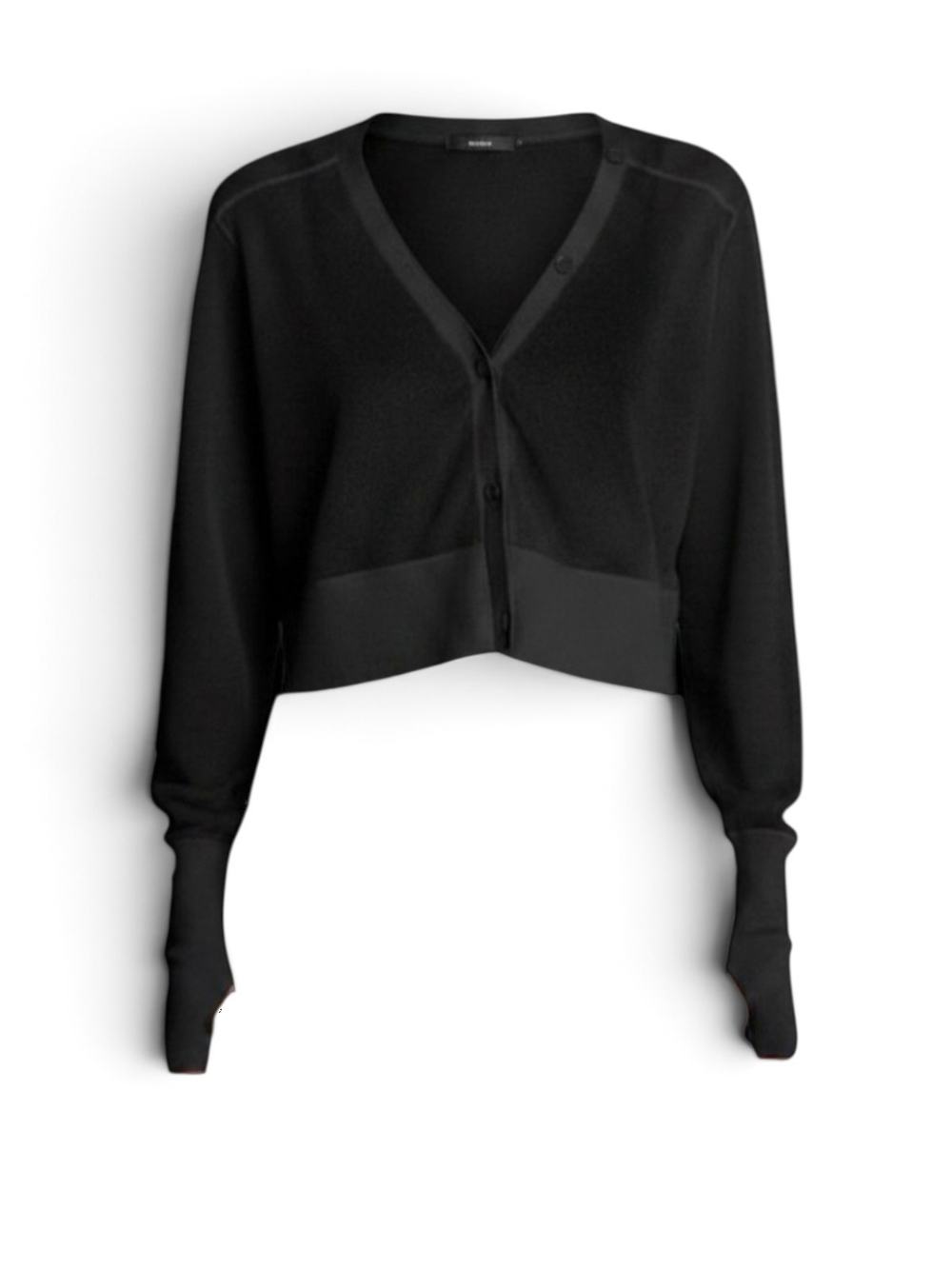 KENNETH COLE - Small Black Cropped V-Neck Shear Cardigan